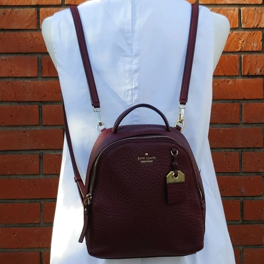 Kate Spade New York Mini Caden Carter Leather Women's Backpack Bag in Burgundy - Picture 4 of 16